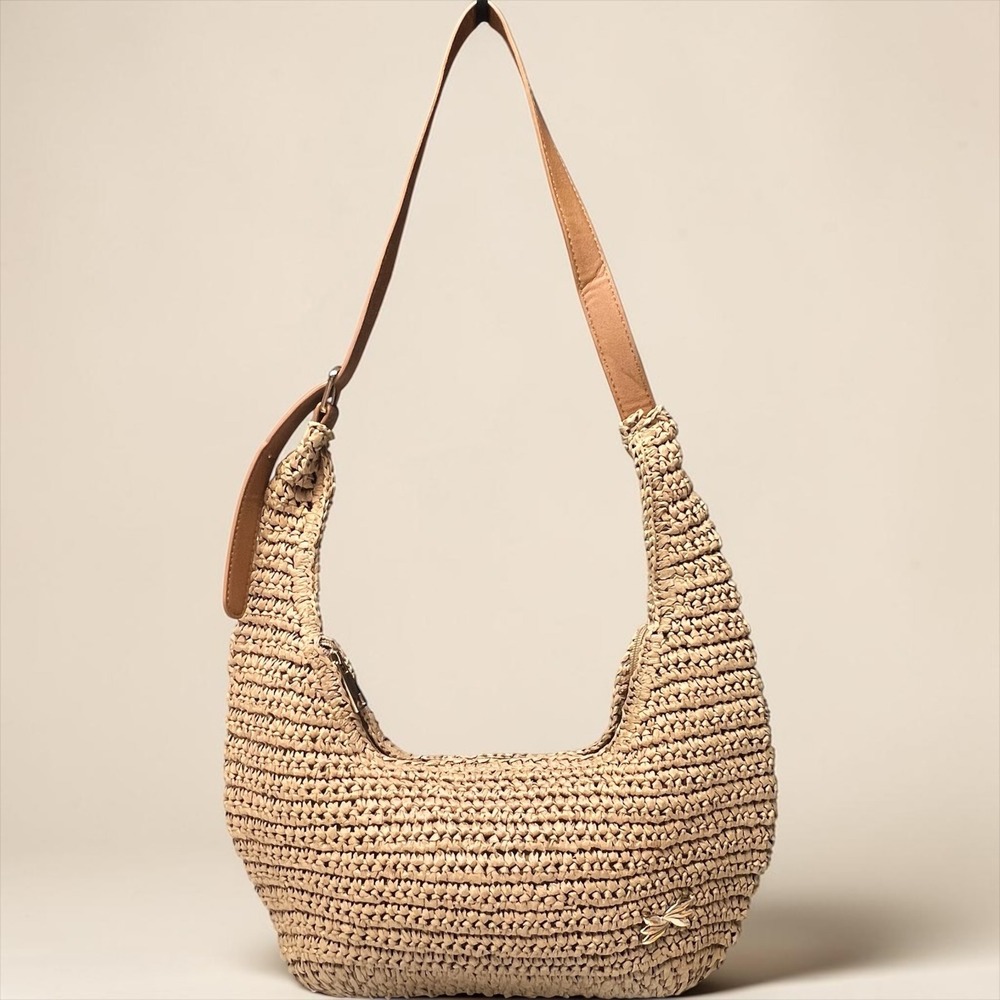 Fecialy Straw Woven Hobo Bag Tan Boho Summer Beach Tote Adjustable Strap New